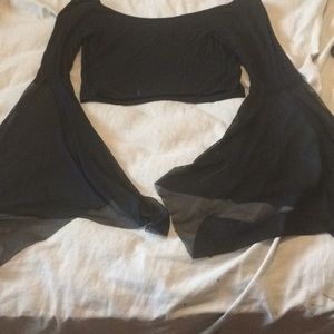 Black Bell Sleeve Crop Top